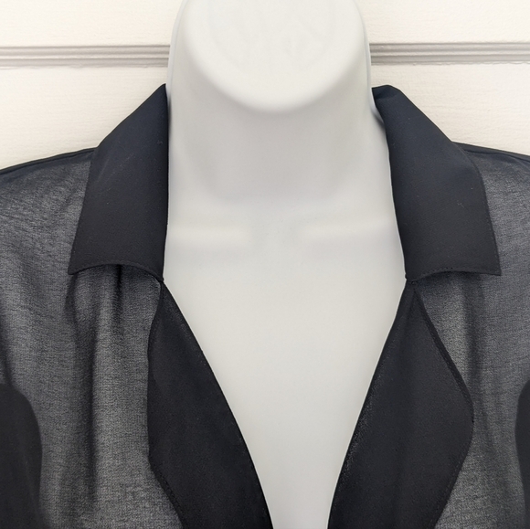 BABATON BLACK FAUX-WRAP LONG SLEEVE GAUZY BLOUSE SIZE XXS - Picture 2 of 10